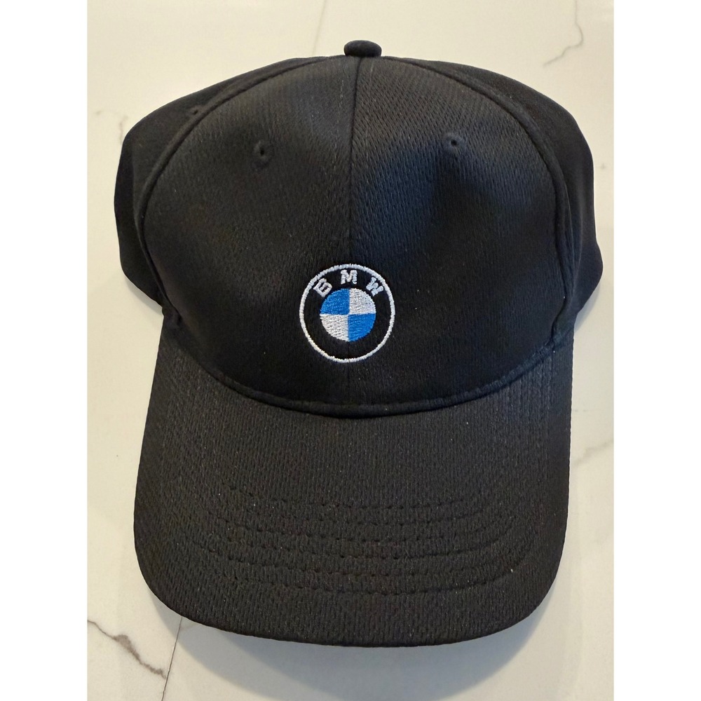BMW Sport-Tek Black Baseball Hat Adjustable Embroidered Logo Mesh Cap RN90836